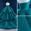 Luxury / Gorgeous Ink Blue Prom Dresses 2021 Ball Gown Halter Sleeveless Cascading Ruffles Court Train Backless Formal Dresses