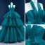 Luxury / Gorgeous Ink Blue Prom Dresses 2021 Ball Gown Halter Sleeveless Cascading Ruffles Court Train Backless Formal Dresses