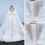 Luxe Blanche Satin La Mariée Robe De Mariée 2021 Robe Boule Transparentes Encolure Dégagée Manches Longues Dos Nu Perlage Paillettes Noeud Ceinture Tribunal Train
