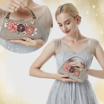 Fashion Champagne Flower Clutch Bags 2021 Metal Beading Pearl Rhinestone