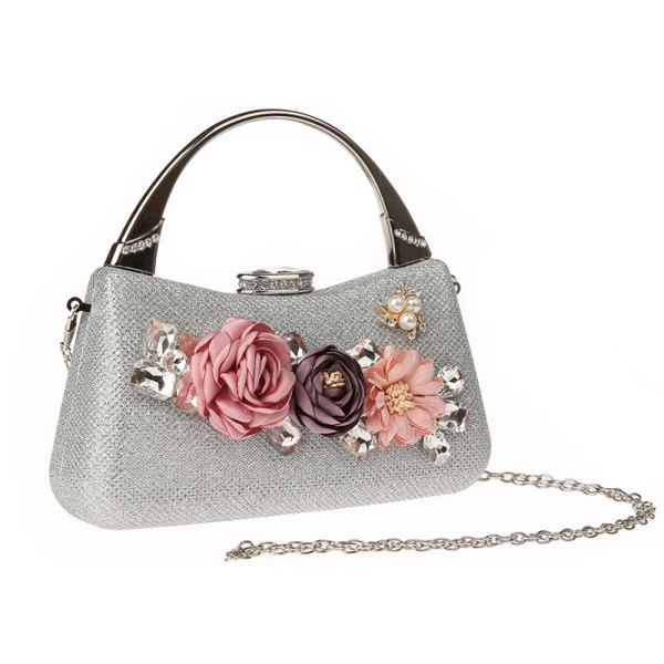 Fashion Champagne Flower Clutch Bags 2021 Metal Beading Pearl Rhinestone