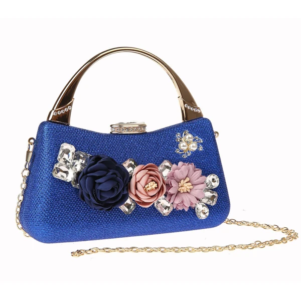 Fashion Champagne Flower Clutch Bags 2021 Metal Beading Pearl Rhinestone