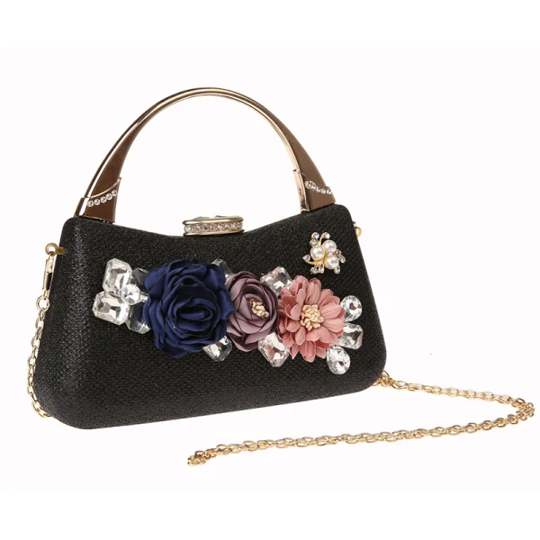 Fashion Champagne Flower Clutch Bags 2021 Metal Beading Pearl Rhinestone