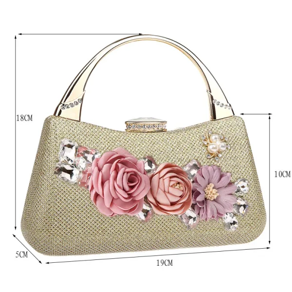 Fashion Champagne Flower Clutch Bags 2021 Metal Beading Pearl Rhinestone
