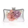 Flower Fairy Gold Patent Leather Clutch Bags 2021 Metal Flower Beading Pearl