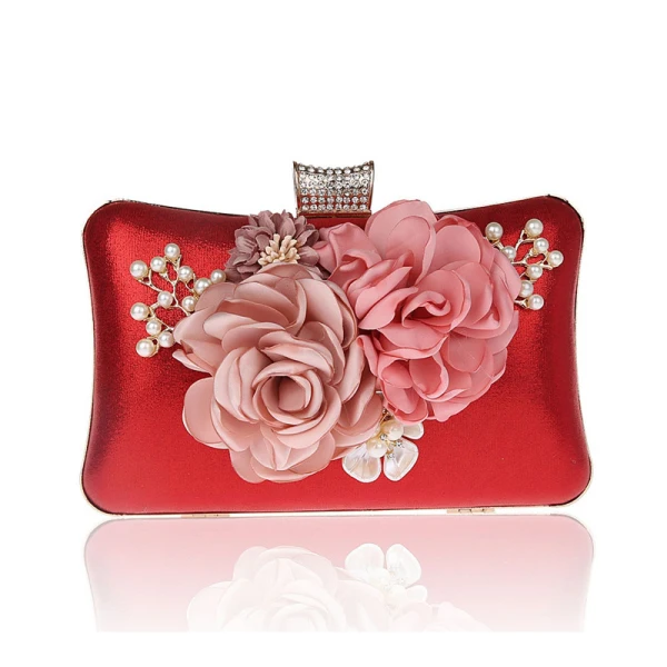 Flower Fairy Gold Patent Leather Clutch Bags 2021 Metal Flower Beading Pearl