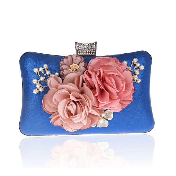 Flower Fairy Gold Patent Leather Clutch Bags 2021 Metal Flower Beading Pearl