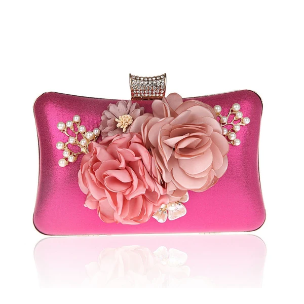 Flower Fairy Gold Patent Leather Clutch Bags 2021 Metal Flower Beading Pearl