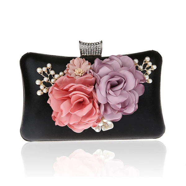 Flower Fairy Gold Patent Leather Clutch Bags 2021 Metal Flower Beading Pearl
