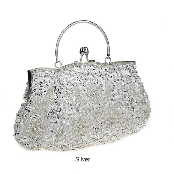 Vintage / Retro Silver Square Clutch Bags 2021 Metal Silk Beading Sequins