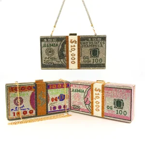 Unieke Dollar Vierkante Handtassen 2021 Metaal Rhinestone
