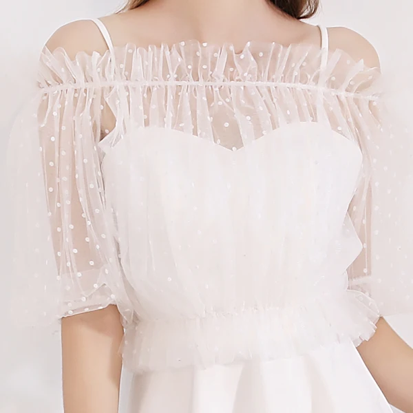 Modest / Simple Ivory Homecoming Graduation Dresses With Shawl 2018 A-Line / Princess Sleeveless Spaghetti Straps Tea-length Ruffle Backless Formal Dresses