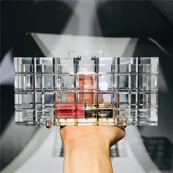 Transparent Check Acrylic Square Clutch Bags 2021