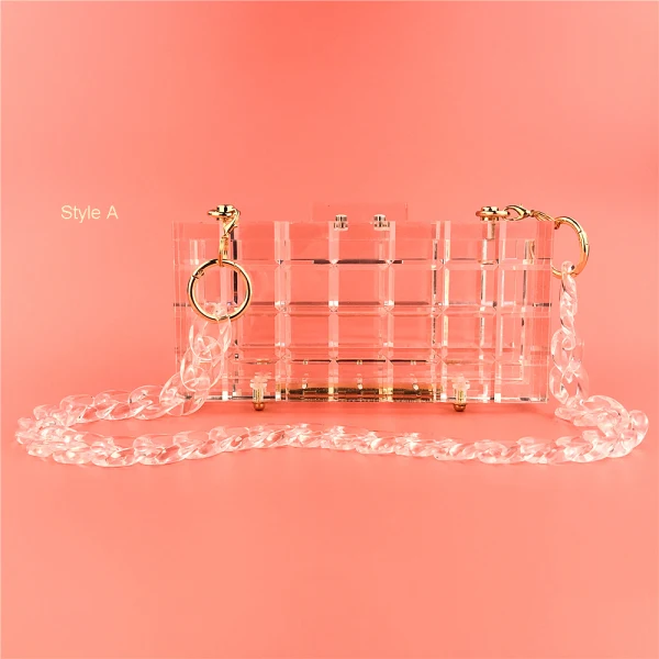 Transparent Check Acrylic Square Clutch Bags 2021