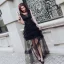 Modern / Fashion Black See-through Summer Evening Dresses  2018 A-Line / Princess V-Neck Sleeveless Floor-Length / Long Ruffle Backless Formal Dresses