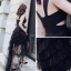 Modern / Fashion Black See-through Summer Evening Dresses  2018 A-Line / Princess V-Neck Sleeveless Floor-Length / Long Ruffle Backless Formal Dresses
