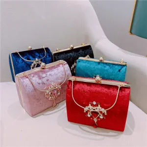 Vintage Strass Velour Quadratische Clutch Tasche 2021