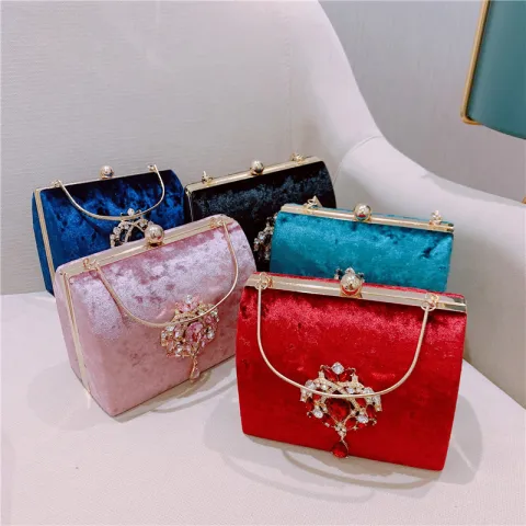 Vintage / Retro Rhinestone Velour Square Clutch Bags 2021