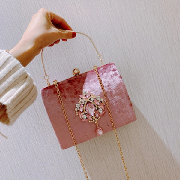 Vintage / Retro Rhinestone Velour Square Clutch Bags 2021