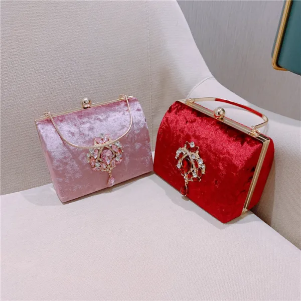 Vintage / Retro Rhinestone Velour Square Clutch Bags 2021