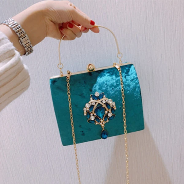 Vintage / Retro Rhinestone Velour Square Clutch Bags 2021