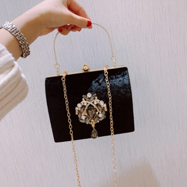 Vintage / Retro Rhinestone Velour Square Clutch Bags 2021