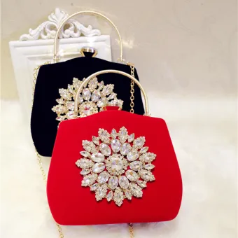 Classic Velour Square Clutch Bags 2021 Metal Rhinestone