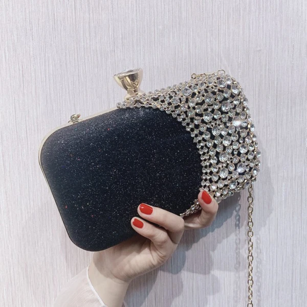 Fashion Champagne Glitter Square Clutch Bags 2021 Metal Rhinestone
