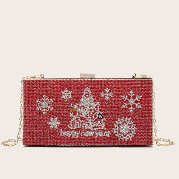 Fashion Red Rhinestone Christmas Square Clutch Bags 2021