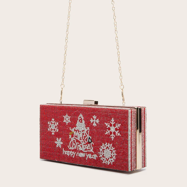 Fashion Red Rhinestone Christmas Square Clutch Bags 2021