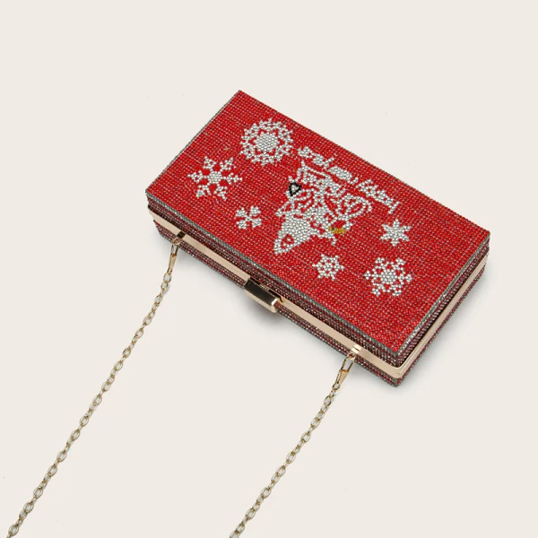 Fashion Red Rhinestone Christmas Square Clutch Bags 2021