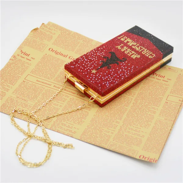 Christmas Red Square Clutch Bags 2021 Metal Rhinestone