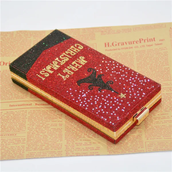 Christmas Red Square Clutch Bags 2021 Metal Rhinestone