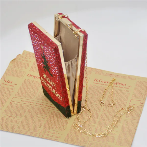 Christmas Red Square Clutch Bags 2021 Metal Rhinestone