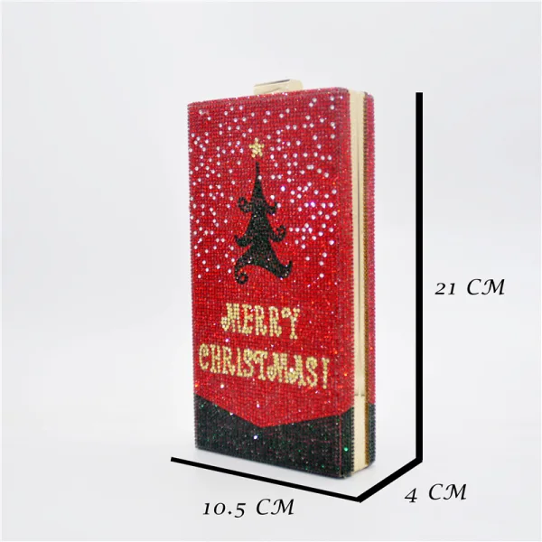 Christmas Red Square Clutch Bags 2021 Metal Rhinestone