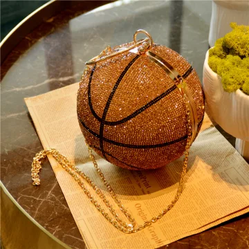 Sparkly Champagne Rhinestone Basketball Runde Håndvesken 2021