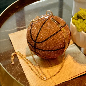 Glittrande Champagne Rhinestone Basketboll Runda Kuvertväska 2021