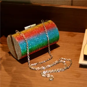 Regenbogen Multifarben Strass Runde Clutch Tasche 2021