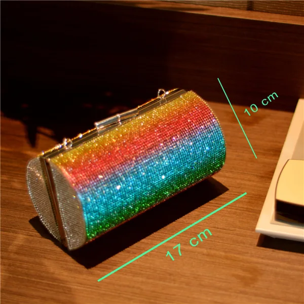 Rainbow Multi-Colors Rhinestone Round Clutch Bags 2021