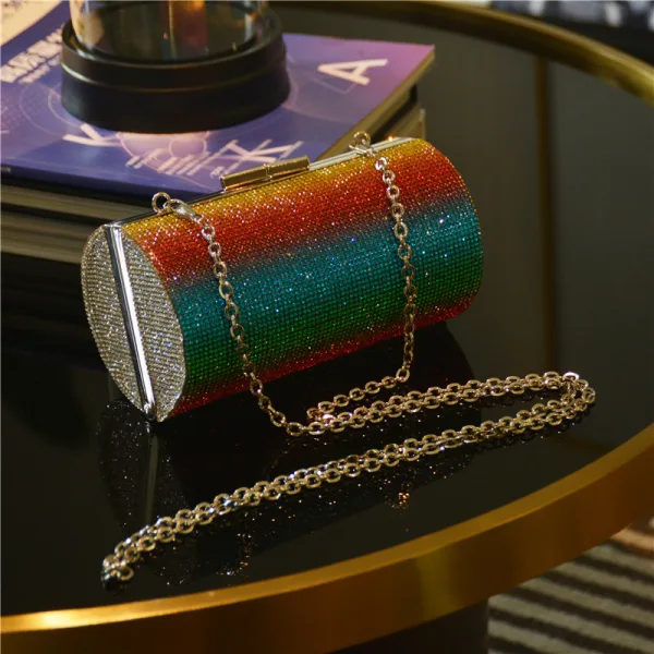 Rainbow Multi-Colors Rhinestone Round Clutch Bags 2021