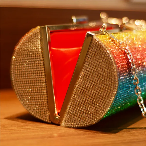 Rainbow Multi-Colors Rhinestone Round Clutch Bags 2021