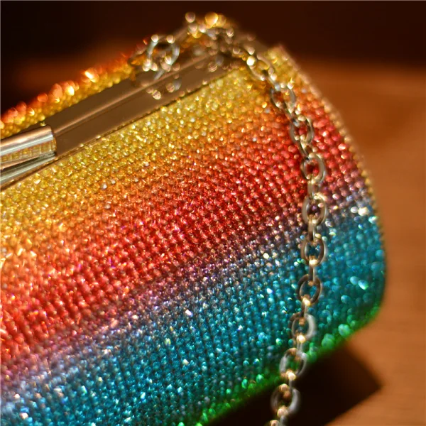 Rainbow Multi-Colors Rhinestone Round Clutch Bags 2021