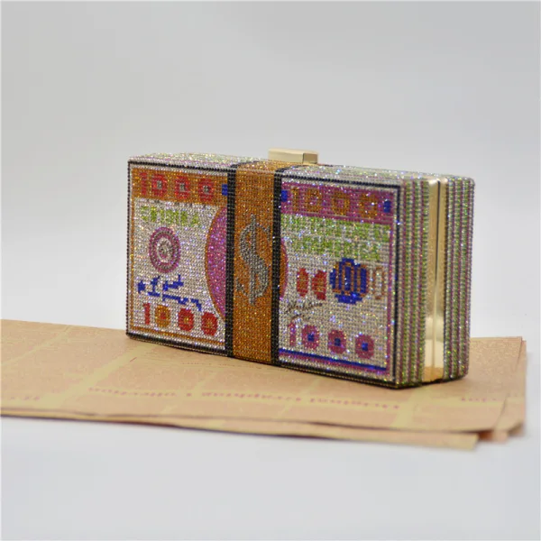 Glitter Kralen Rhinestone Vierkante Dollar Handtassen 2021