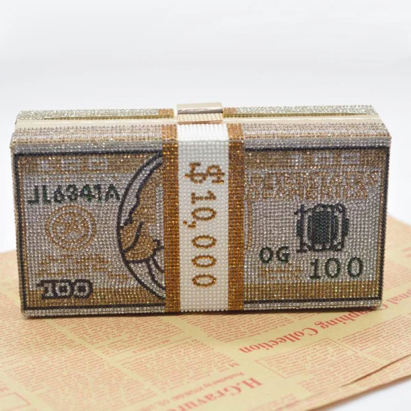 Glitter Kralen Rhinestone Vierkante Dollar Handtassen 2021