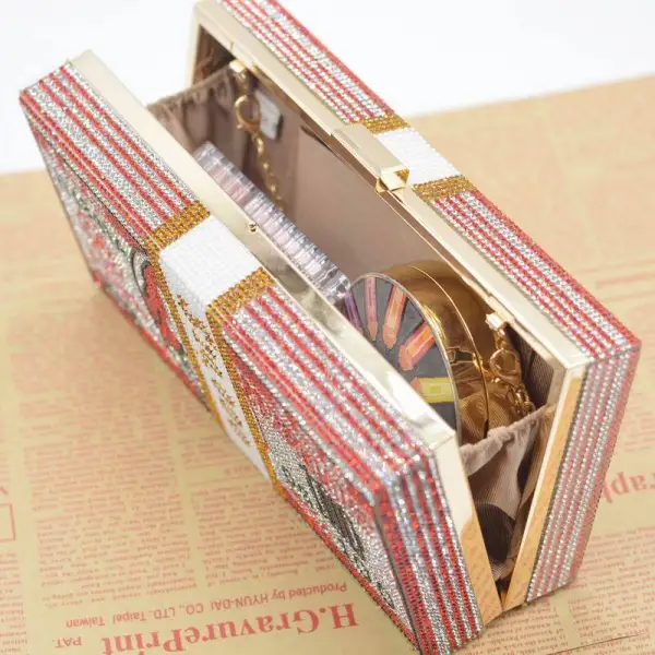 Glitter Kralen Rhinestone Vierkante Dollar Handtassen 2021