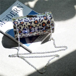 Moda Srebrny Rhinestone Okrągłe Lampart Kopertówki 2021