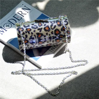 Fashion Silver Rhinestone Round Leopard Clutch Bags 2021
