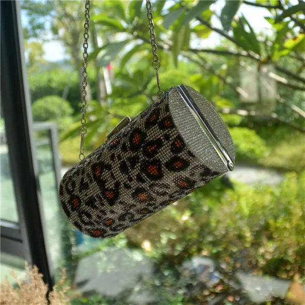 Fashion Silver Rhinestone Round Leopard Clutch Bags 2021