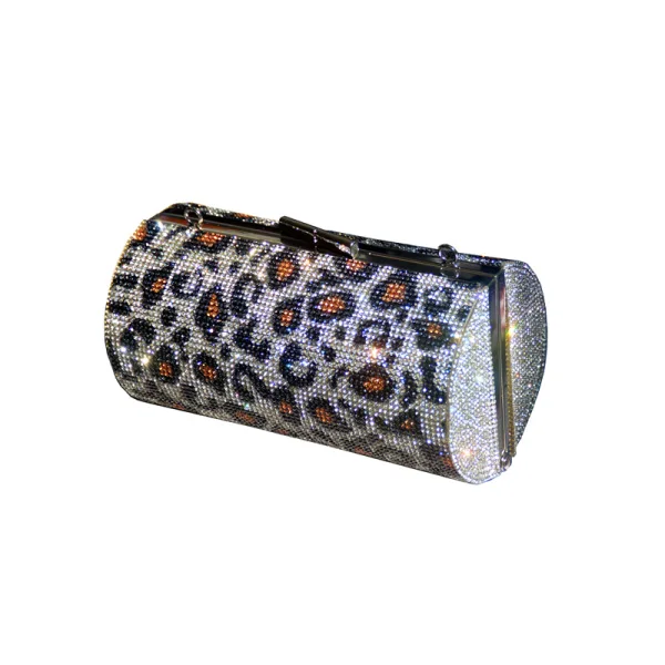 Fashion Silver Rhinestone Round Leopard Clutch Bags 2021