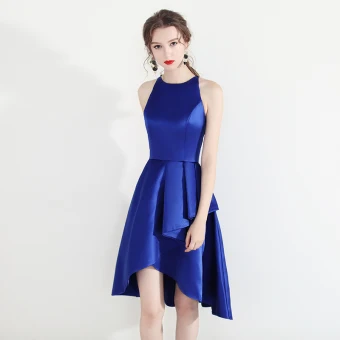 Modern Fashion Royal Blue Homecoming Graduation Dresses 2018 A Line Princess Scoop Neck Sleeveless Asymmetrical Ruffle Formal Dresses